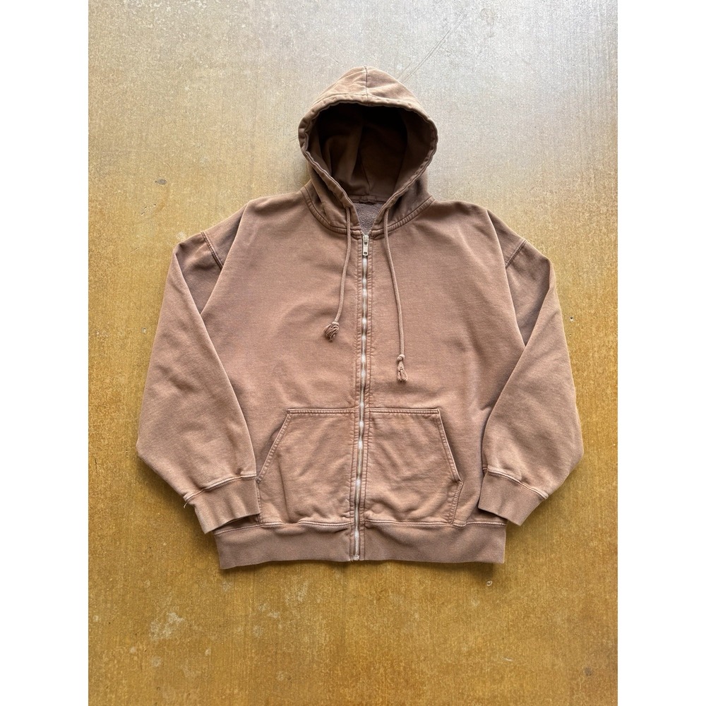 Brandy Melville Zip Up Brown Faded Cotton Hoodie Jacket Blank WMS XL Oversized